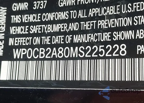 2021 Porsche 718 Boxster S z USA, uszkodzony, nr VIN WP0CB2A80MS225228